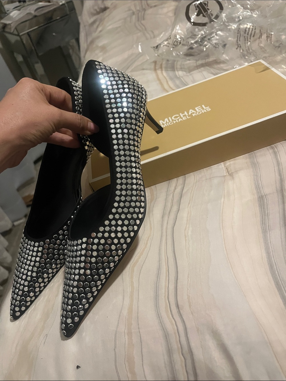 Michael Kors Black Pointed-Toe Crystal-Embellished Pumps